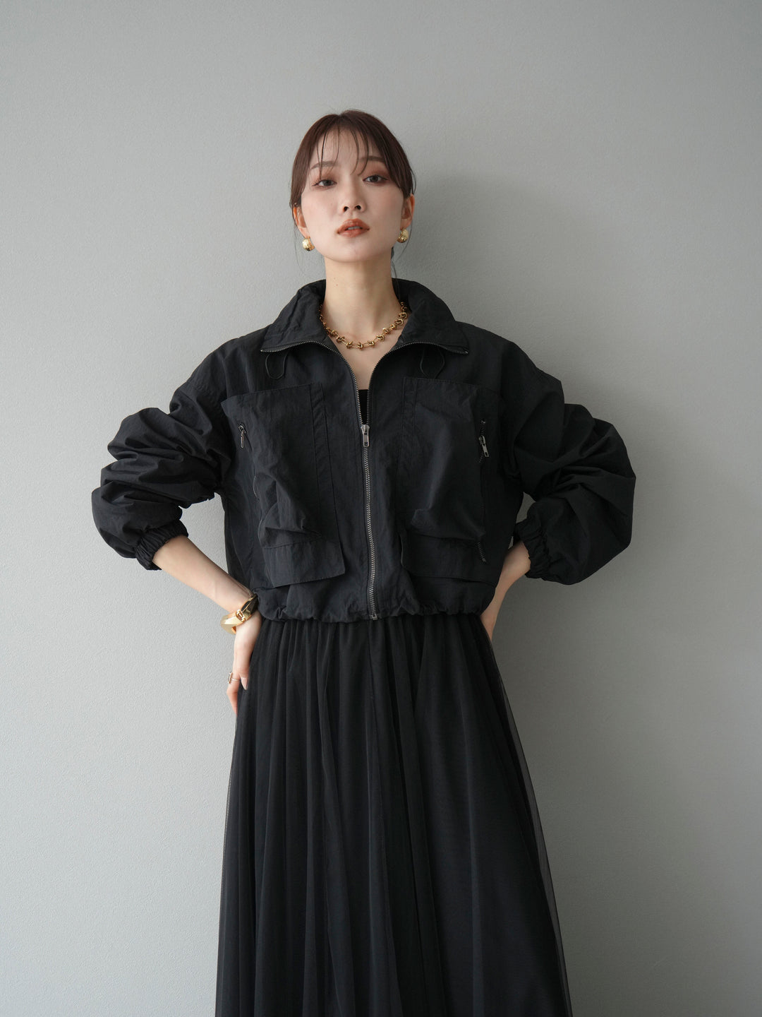 [予約]ポケットデザインショートブルゾン/ブラウン