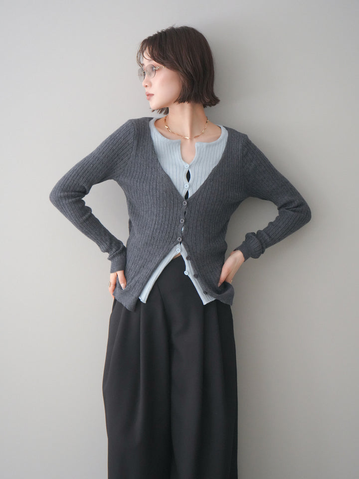 [予約]バイカラーレイヤードニットカーディガン/gray