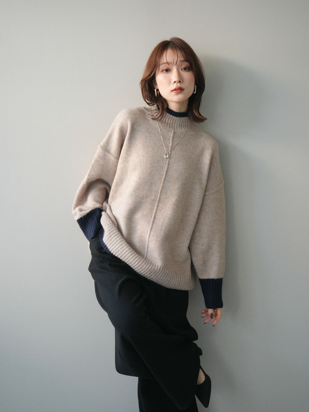 [SET]配色ハイネックニットプルオーバー+配色ハイネックニットプルオーバー(2set)