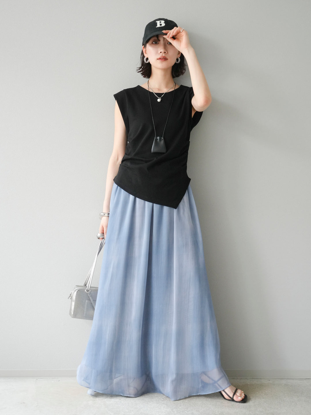 [予約]ニュアンスシアーフレアスカート/ブルー
