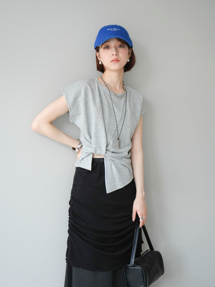 [予約]カシュクールTシャツ＆コームネックレスSET /グレー