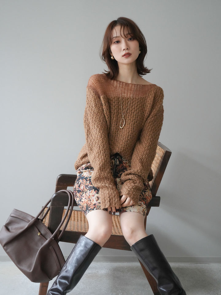 [予約]ダメージデザインニットプルオーバー/camel