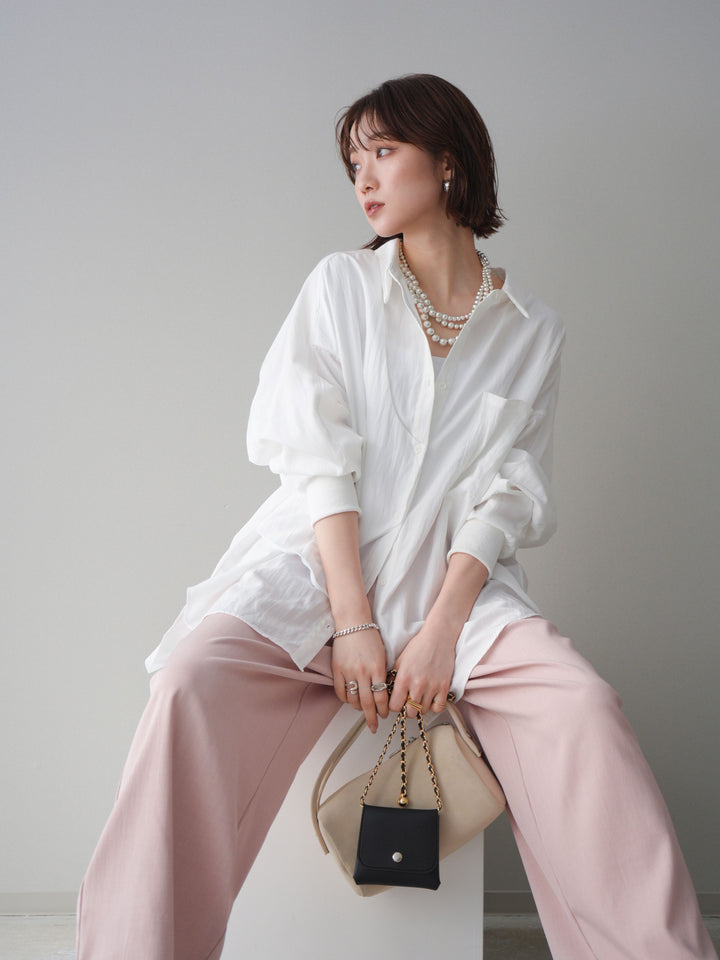 [予約]リブカフスアシンメトリーZIPデザインオーバーシャツ/offwhite
