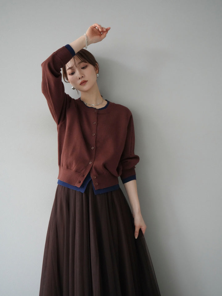 [SET]配色レイヤードカーディガン+チュールボリュームスカート(2set)