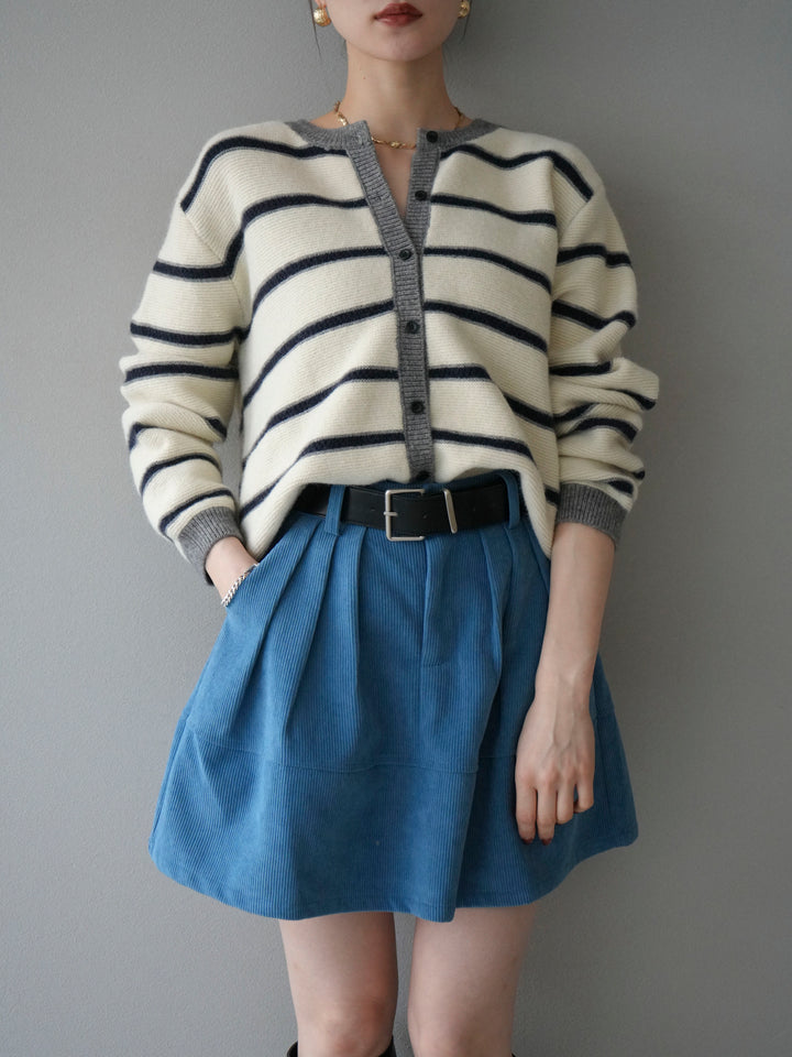 [予約]配色ボーダーニットカーディガン/apricot