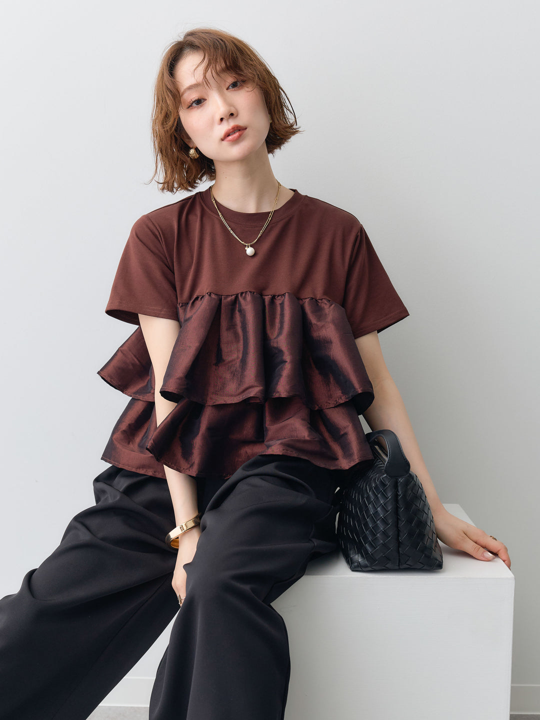 [SET]フリルティアードTEE+クレープデシンタックワイドパンツ(2set)