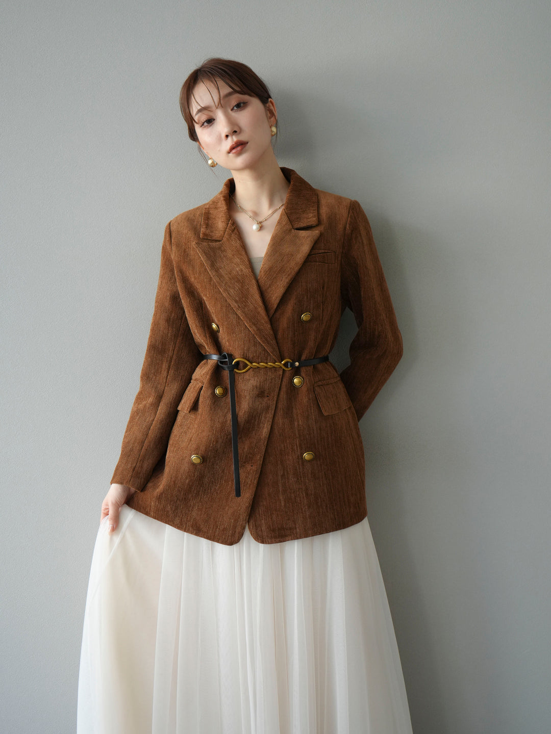 [SET]ベロアダブルジャケット+チュールボリュームスカート(2set)