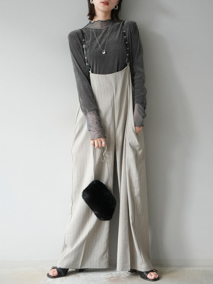 [予約]ヘリンボーンストライプサロペット/グレージュ