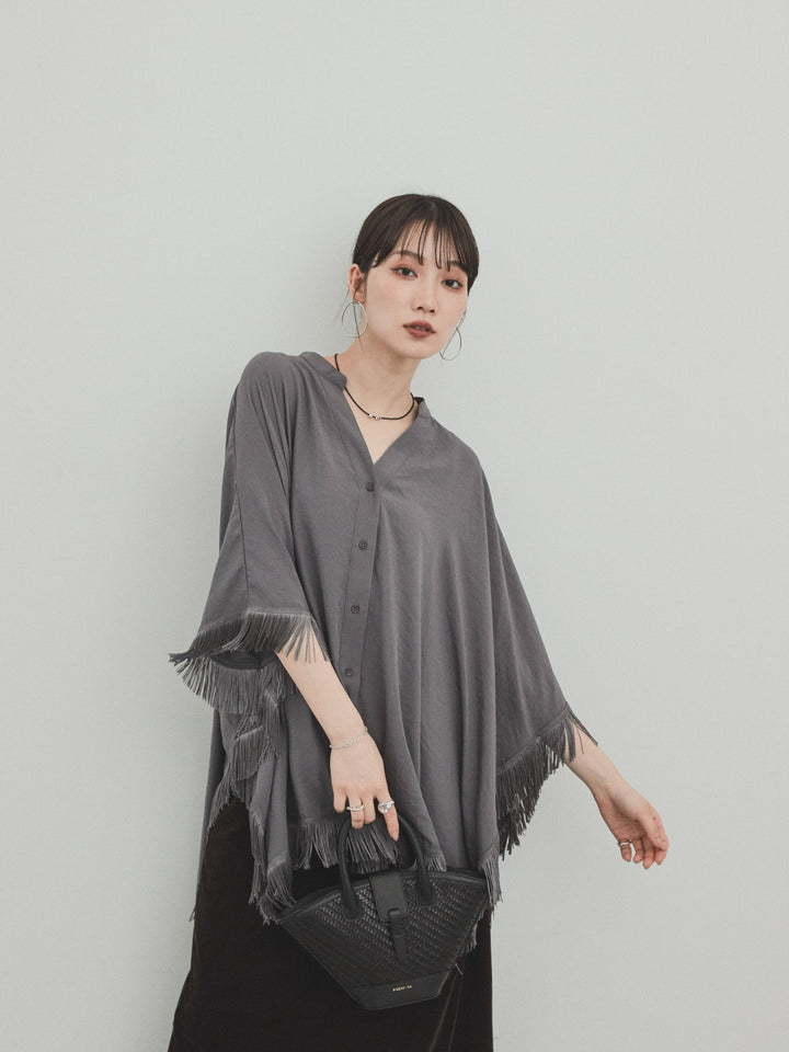 [SET] 方形流蘇斗篷襯衫 + 天鵝絨短裙 (2set)