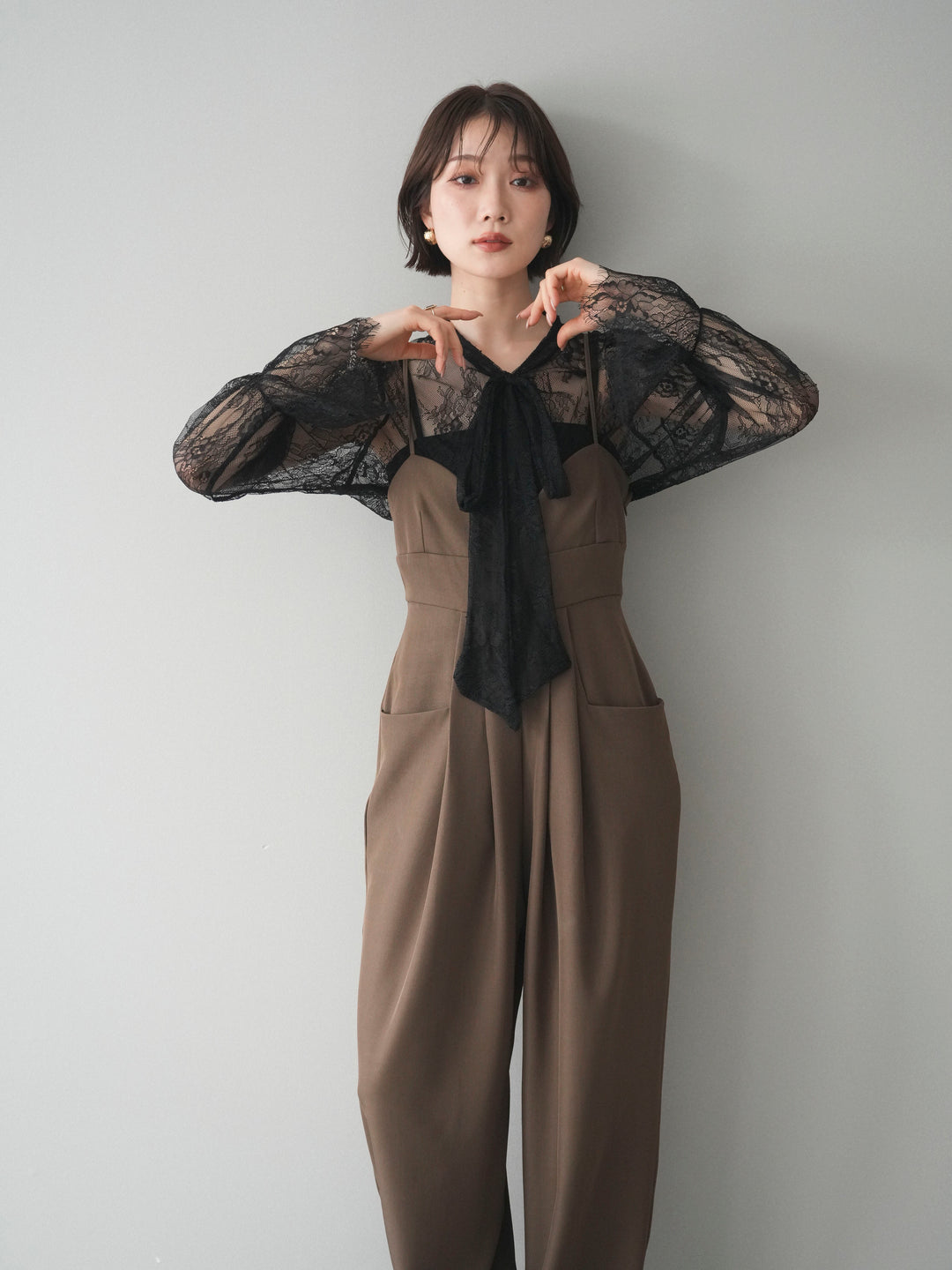 [予約]バックデザインサロペット/brown