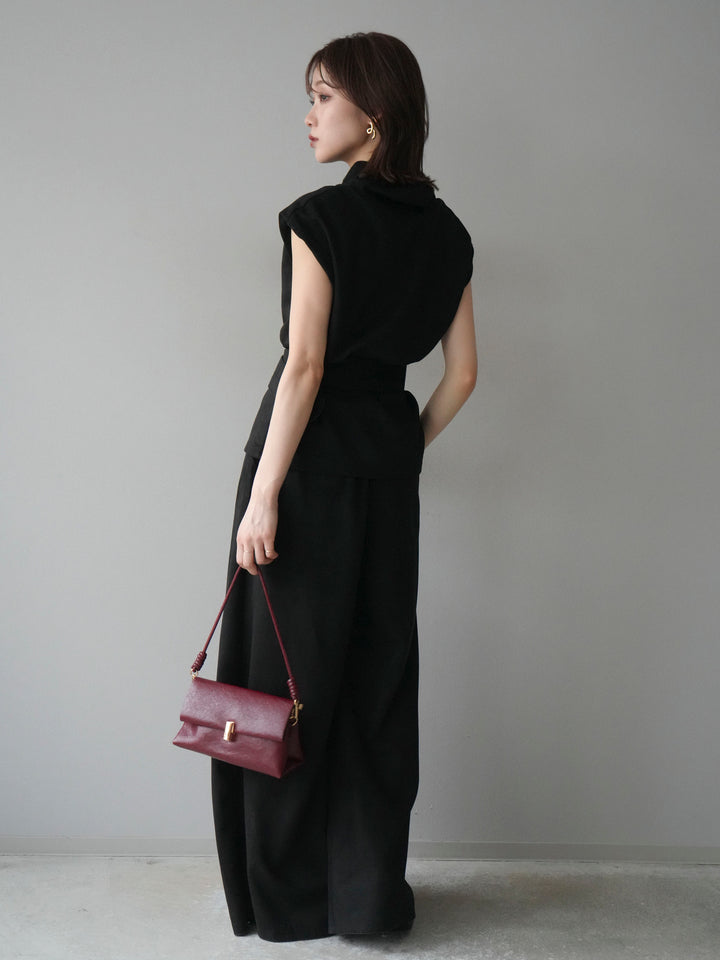 [SET]ベルト付スエードハイネックプルオーバー＆ワイドパンツSET UP