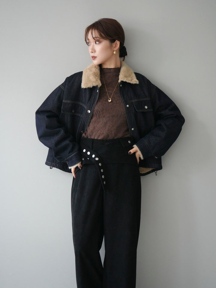 [予約]デニム×ファーステンカラーショートジャケット/indigo