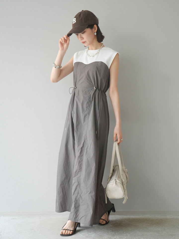 [予約]カットドッキングナイロンワンピース/モカ