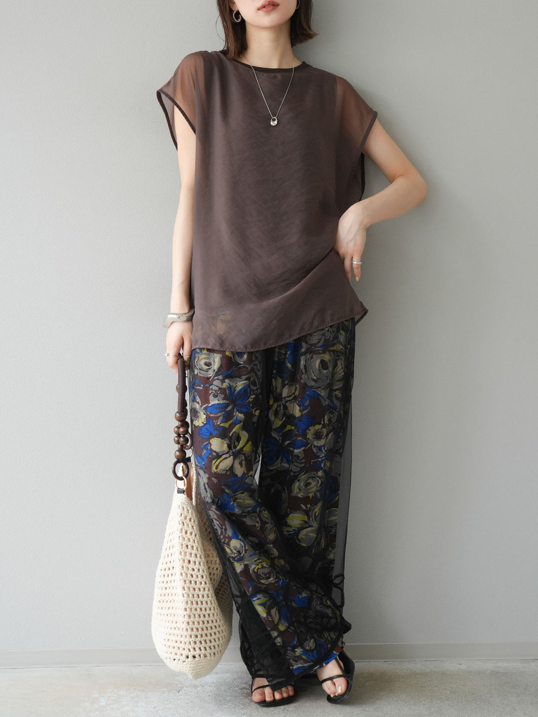 [予約]シアーレイヤードトップス/ダークブラウン