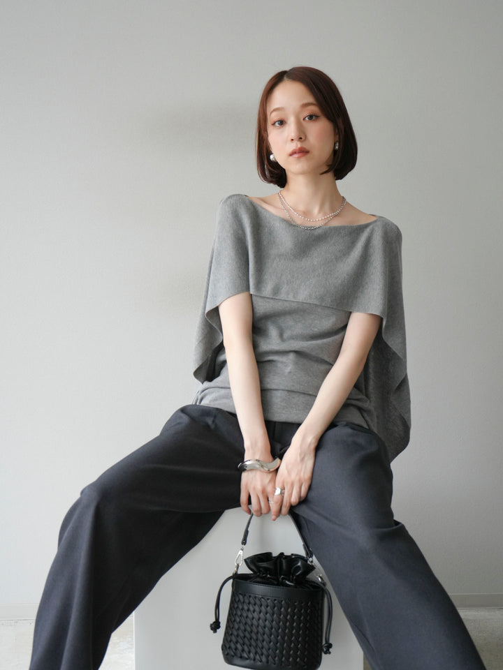 [予約]マントデザインスリットドルマンニット/グレー