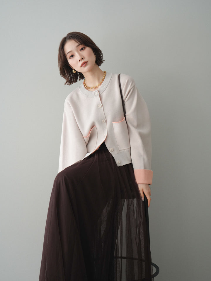 [SET]レーヨンポリダブルフェイスニットカーディガン+チュールボリュームスカート(2set)