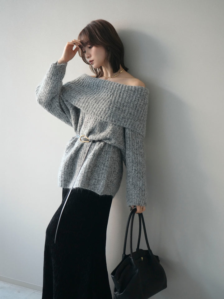 [予約]オフショルミックスニットプルオーバー/gray