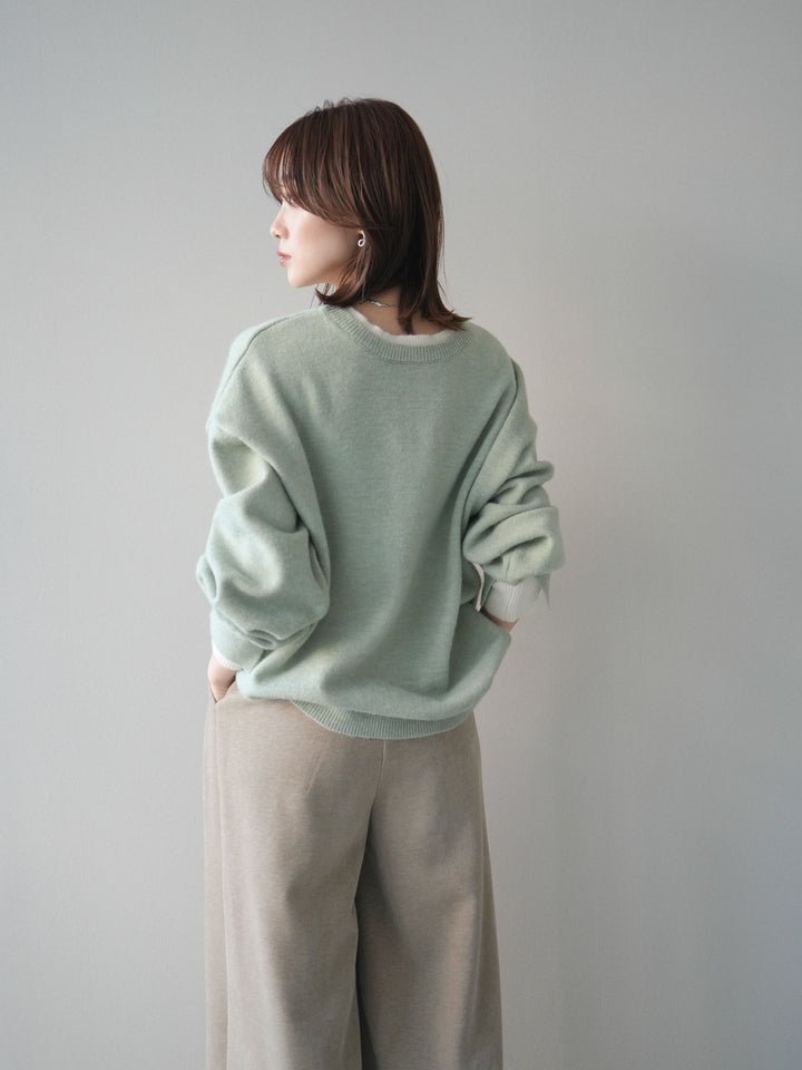 [予約]ヘンリーネック配色レイヤードニットプルオーバー/mint