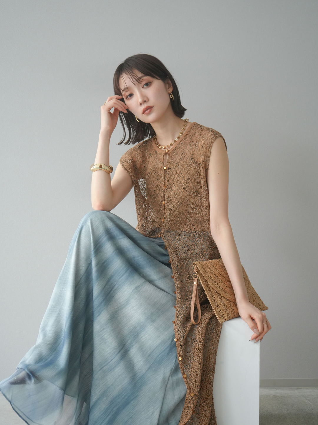 [予約]2WAYネップメッシュワンピース/ブラウン