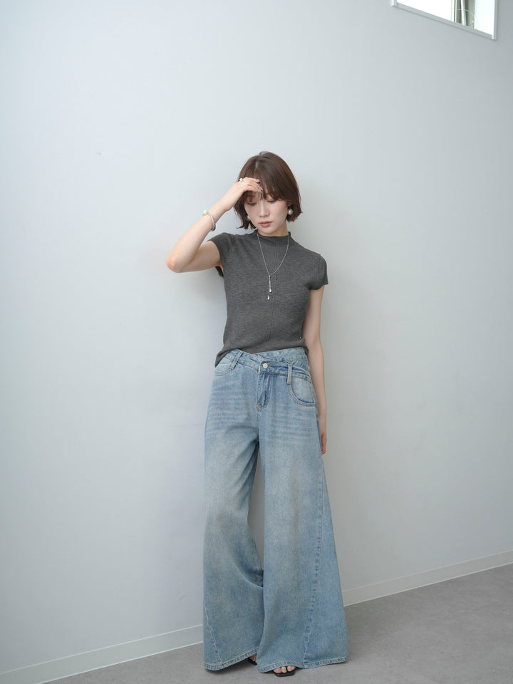 [SET]シアーバックボタンリブニットトップス+シアーバックボタンリブニットトップス(2set)