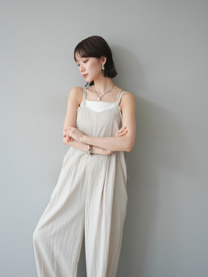 [予約]リネンライクビスチェデザインサロペット/エクリュ