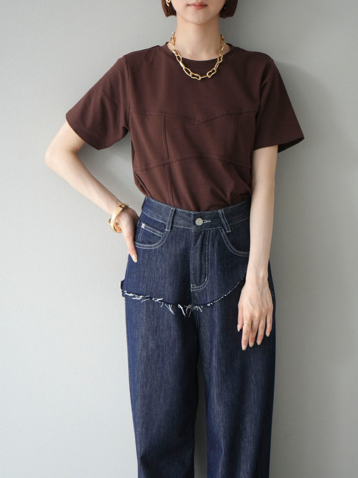 [SET]ビスチェデザインTシャツ+ヒップデザインデニムパンツ(2set)