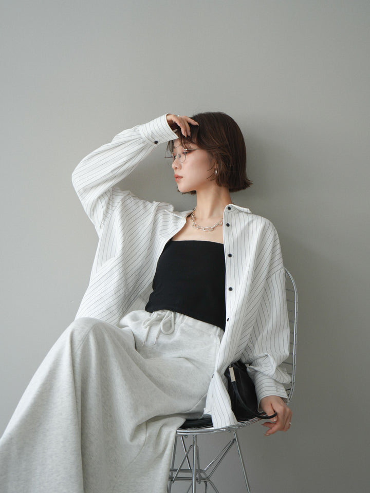 [SET]2WAYカシュクールストライプブラウス+スウェットフレアロングスカート(2set)