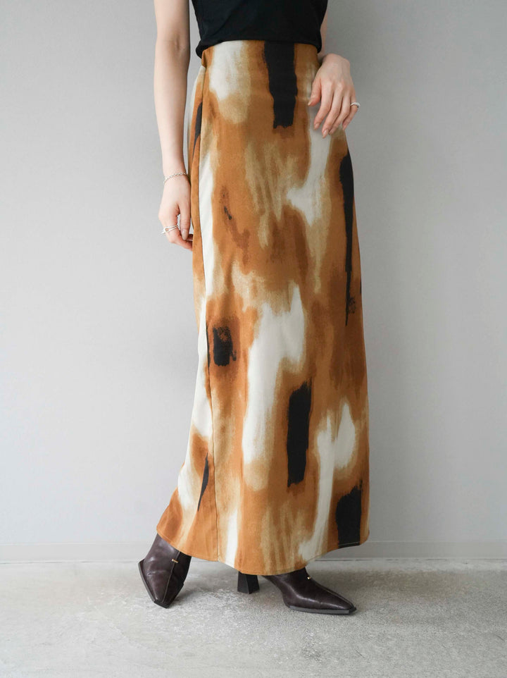 [予約]ニュアンスプリントIラインスカート/ブラウン