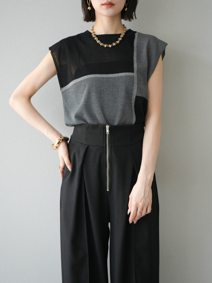 [SET] 同色系無袖針織套衫 + 可選飾品套裝（2 套）