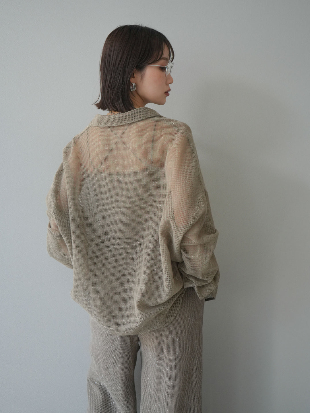 [予約]コットンラメメッシュオーバーシャツ/ベージュ