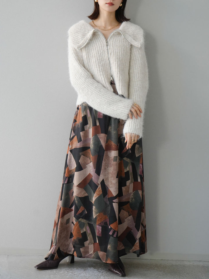 [予約]BIG襟ジップニットカーディガン/アイボリー