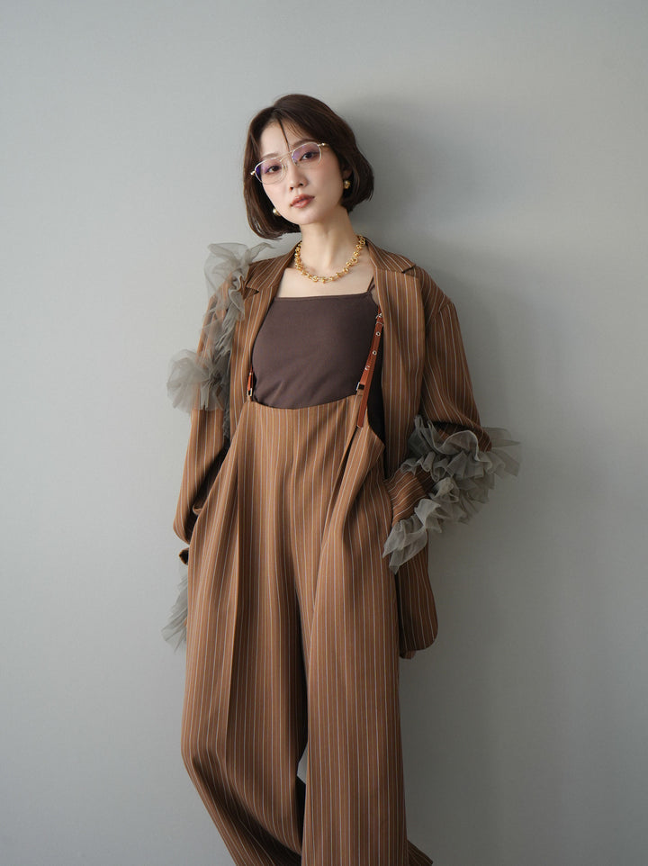 [予約]アシンメトリーチュールストライプジャケット/goldbrown