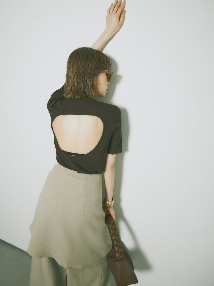 [預訂] 後開人造絲針織上衣/棕色