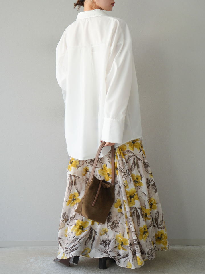 [予約]フラワープリントボリュームフレアスカート/イエロー
