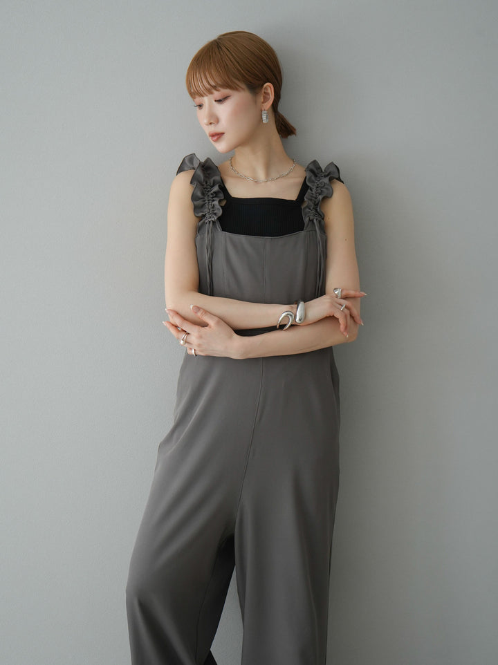 [預訂] 繫帶荷葉邊連身衣/灰色