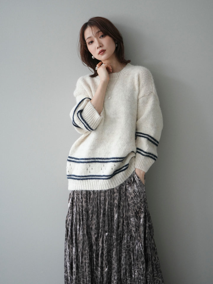 [予約]クルーネックラインボーダーニットプルオーバー/white