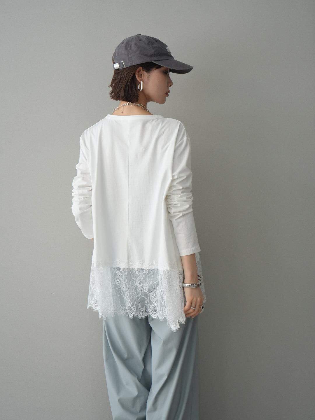 [SET]裾レースロングスリーブTシャツ+選べるアクセセット(2set)