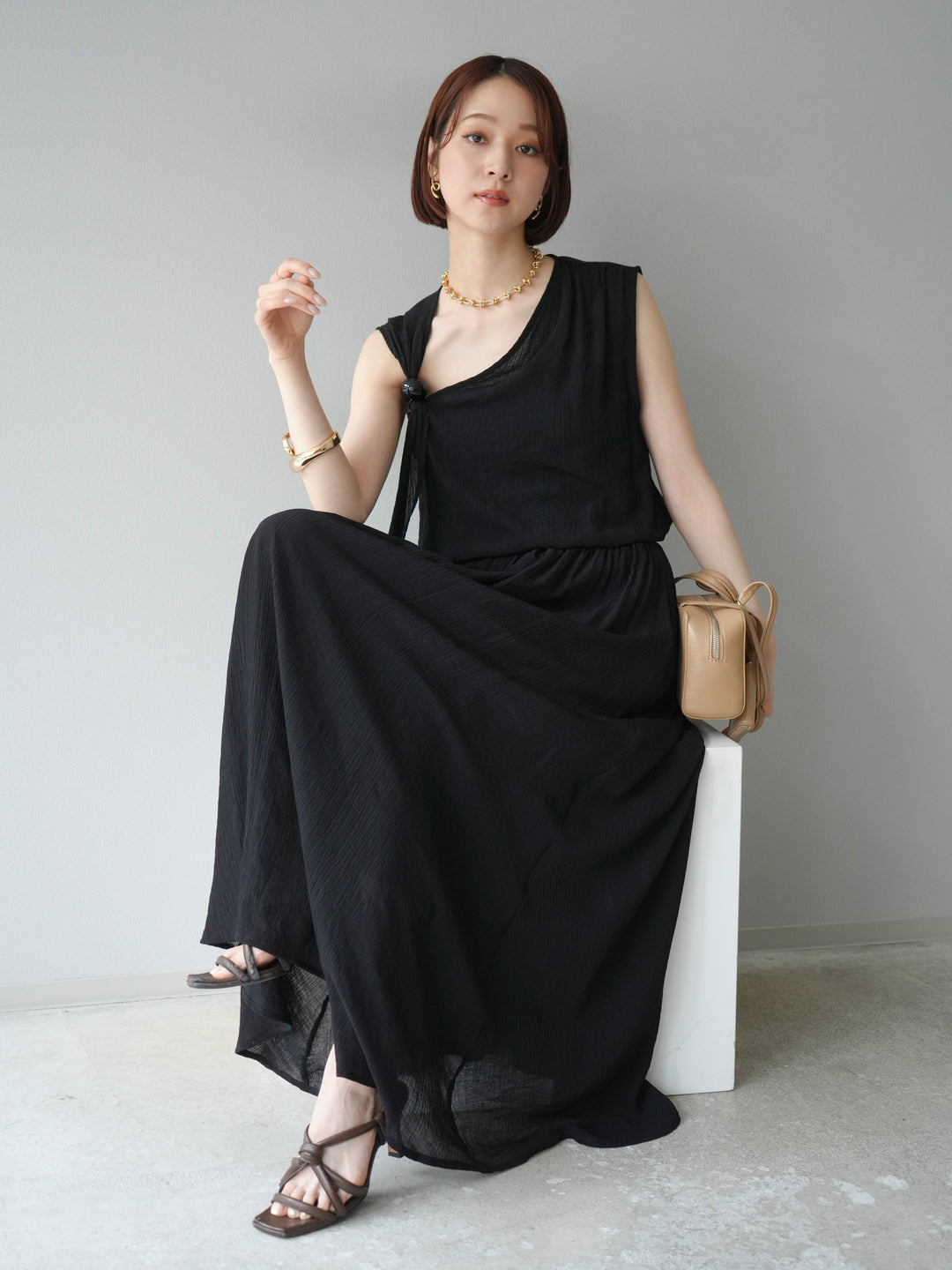 [SET]ビーズモチーフ楊柳ブラウス＆フレアスカートSET UP(2set)