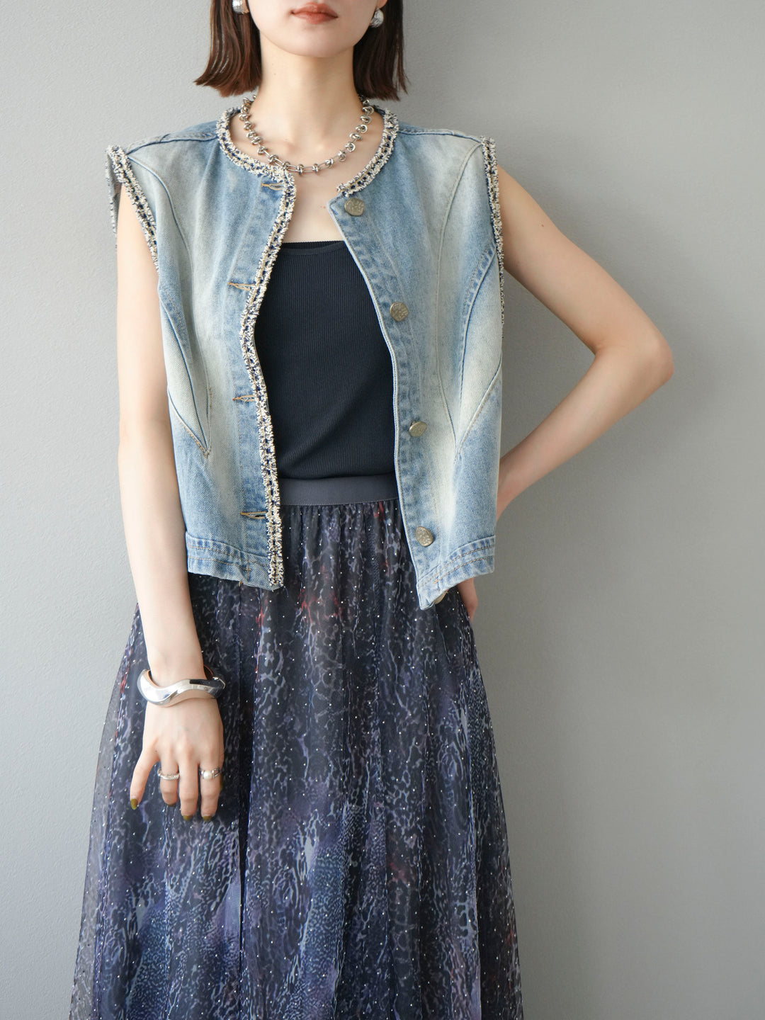 [予約]レーヨンニットキャミソール/チャコール