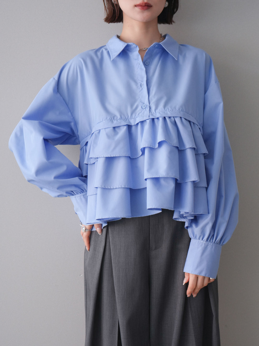 [SET]ブロードティアードショートシャツ+TRツイルデザインタックワイドパンツ(2set)