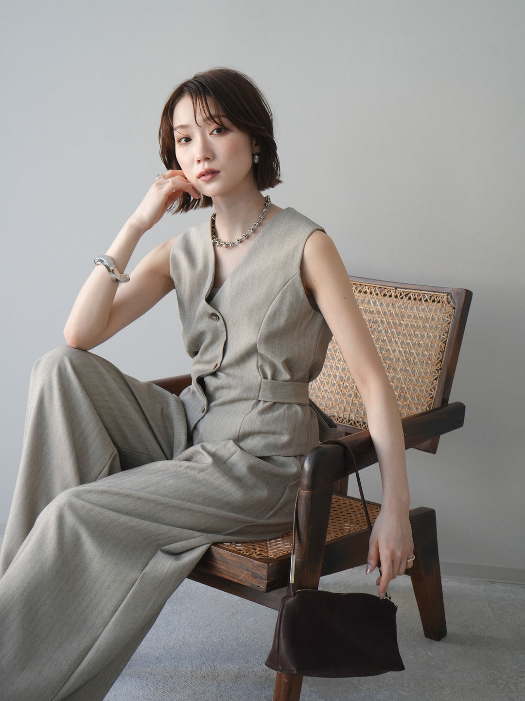 [予約]サイド切替ヘリンボーンベスト/beige