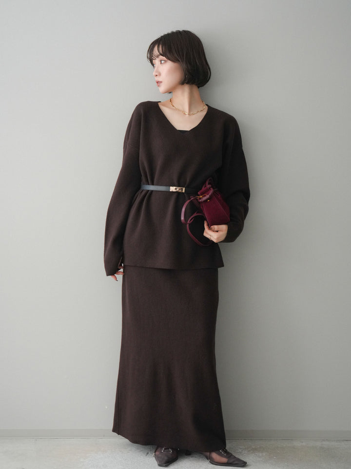 [SET]ベルト付Vネックニット＆スカートSET UP(2set)