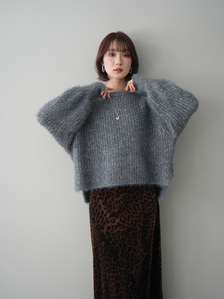[予約]ボリュームスリーブシャギー MIXニットプルオーバー/charcoal