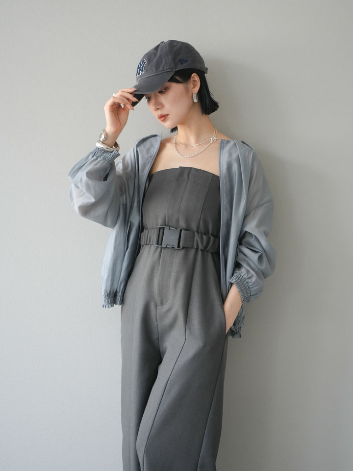 [SET]タックデザインシアーブルゾン+ヘザーツイルベルト付ベアサロペット(2set)