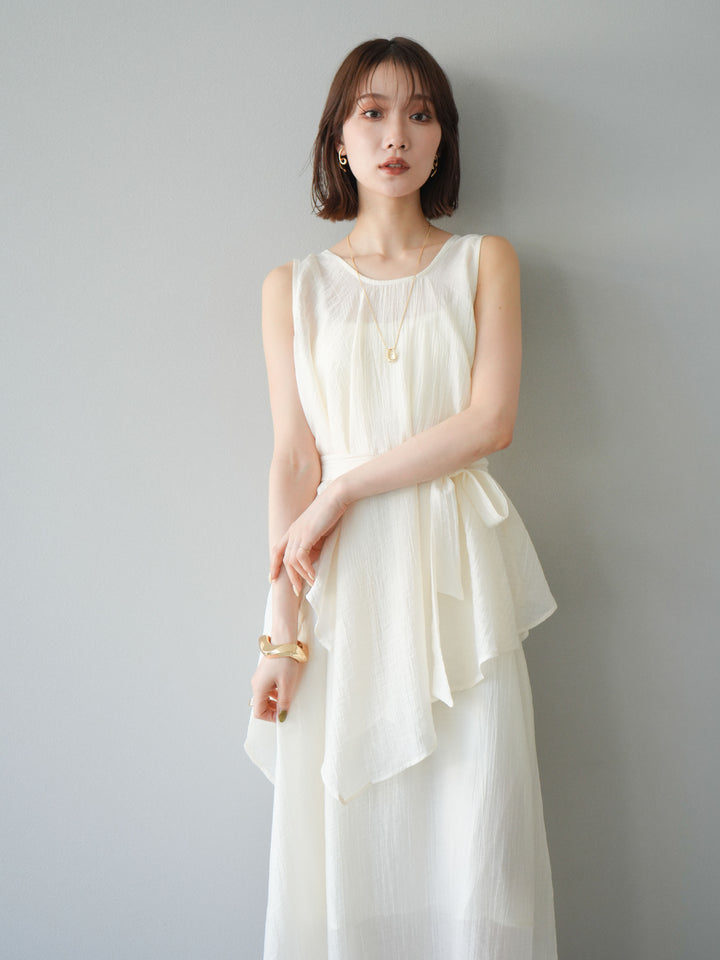 [SET]ワッシャーシアーアシメブラウス＆キャミワンピース+選べるアクセセット(2set)