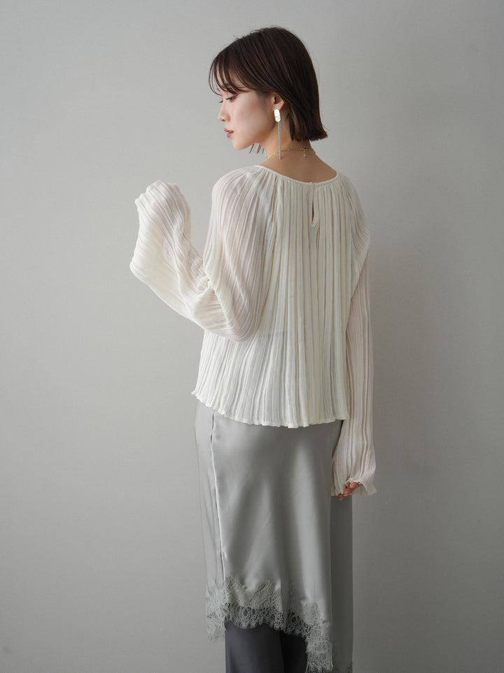 [SET]プリーツシアーフレアスリーブニットトップス+プリーツシアーフレアスリーブニットトップス(2set)