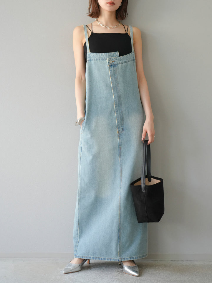 【預購】不對稱牛仔洋裝/奶白色