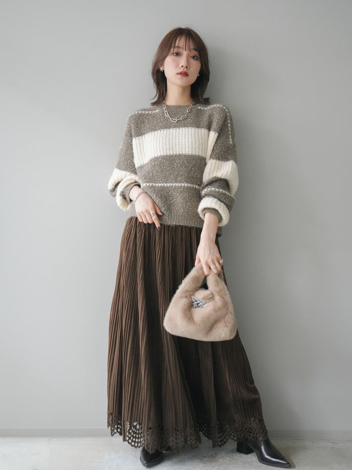 [予約]パンチングデザインスエードプリーツスカート/brown