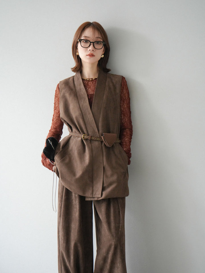 [SET]ポーチベルト付スウェードジレ×パンツSET UP(2set)