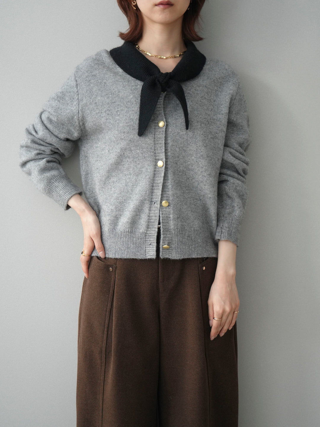 [SET]デザイン襟ニットカーディガン+デザイン襟ニットカーディガン(2set)